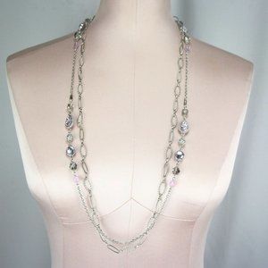 Metal Long Necklace 34"-37" Silver-tone Pink Beads Teardrops